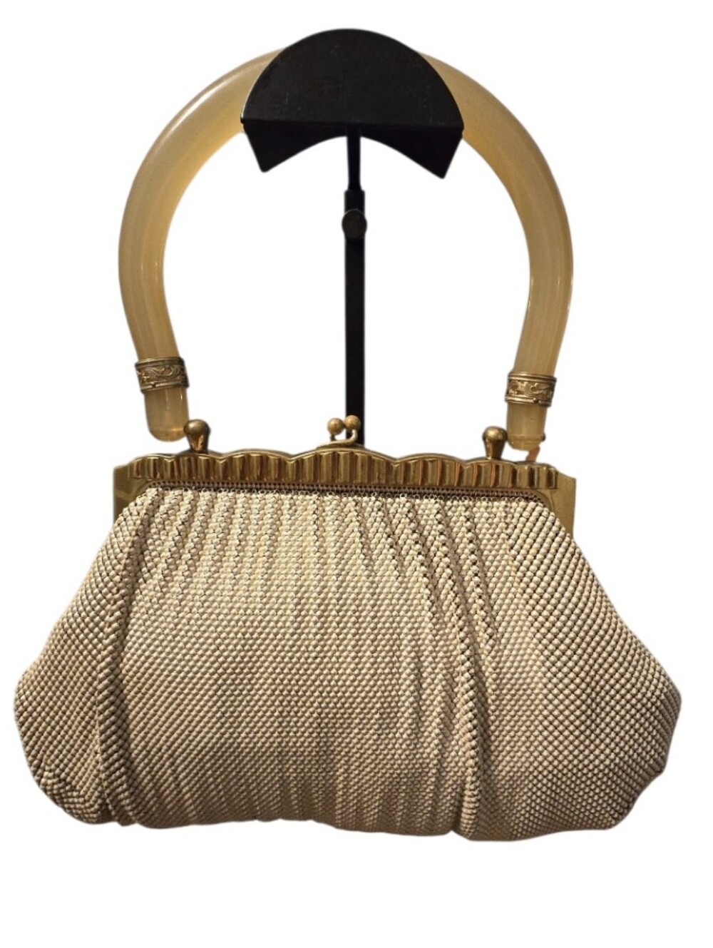 Whiting & Davis 1930's-50's Vintage Enamel Metal Mesh & Lucite Handbag w/ Dusty - Picture 2 of 13